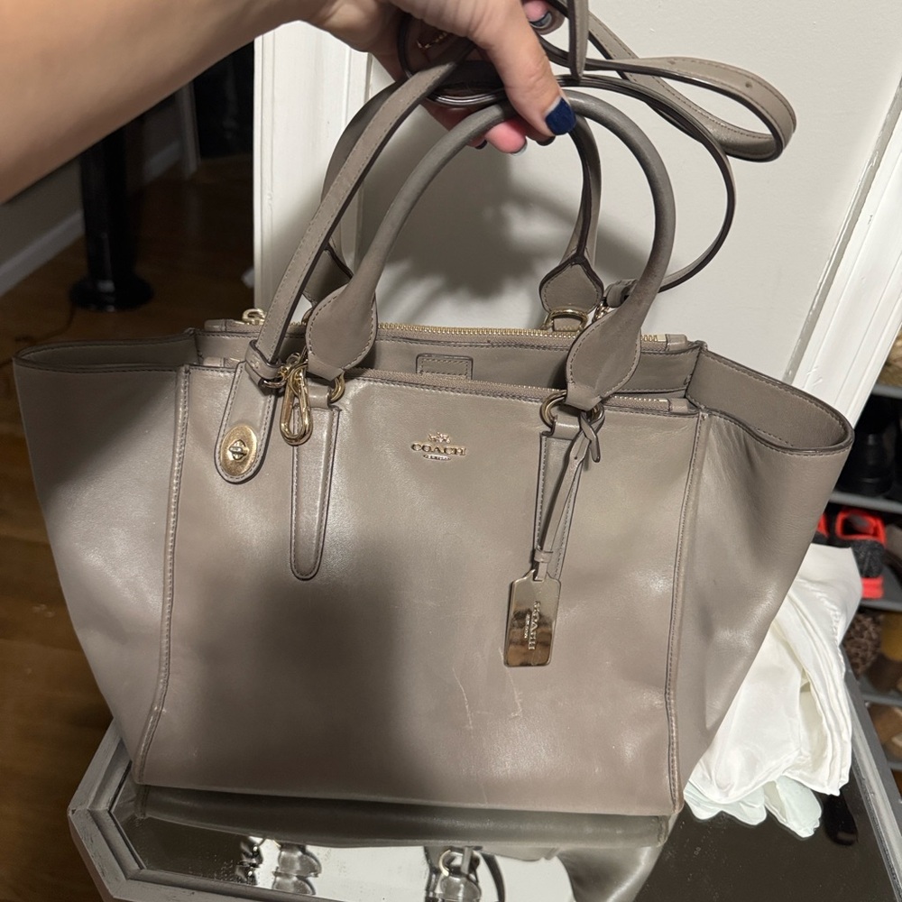 Coach Gray Leather Tote with Winged Design